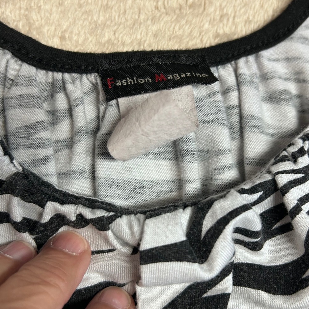 Fashion Magazine Womens Mini Dress Large Zebra Print Empire Waist Bubble Hem Y2K - Picture 6 of 11